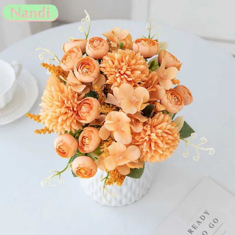Artificial Rose Hydrangea Living Room Decor Items Bridal Bouquet Garden Decor,Shooting Props Party Supplies,Hotel Scenery Decor