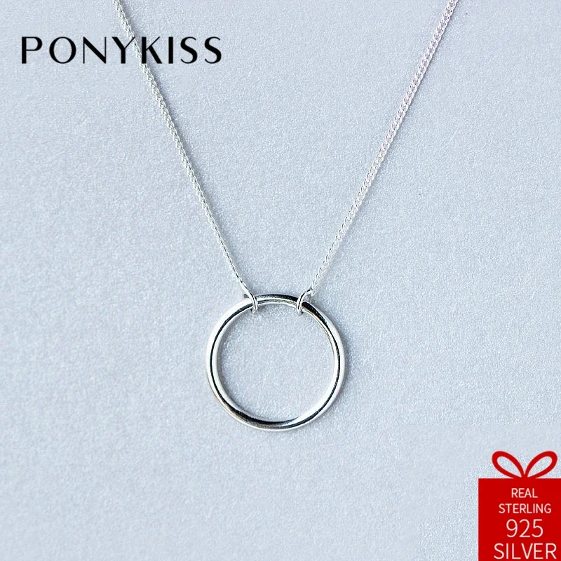 PONYKISS Office 100% 925 Solid Sterling Silver Round Chain Necklace Women Fine Jewelry Dancing Party Gift