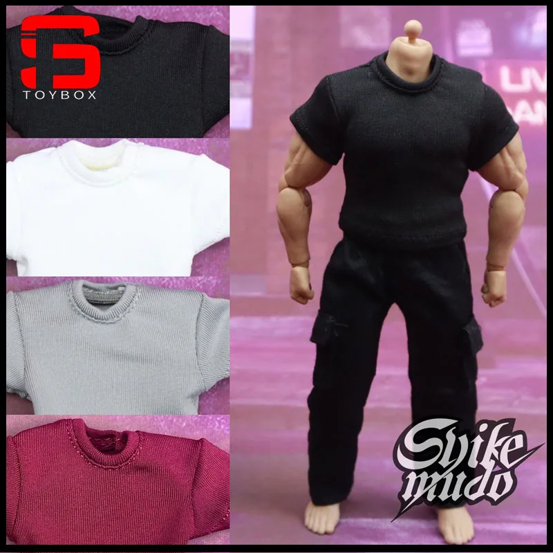 SKD006 1/12 Scale Male Solid Color Leisure T-shirt Clothes Model fit 6'' VTOYS GWTOYS Strong Muscle Soldier Action Figure Body