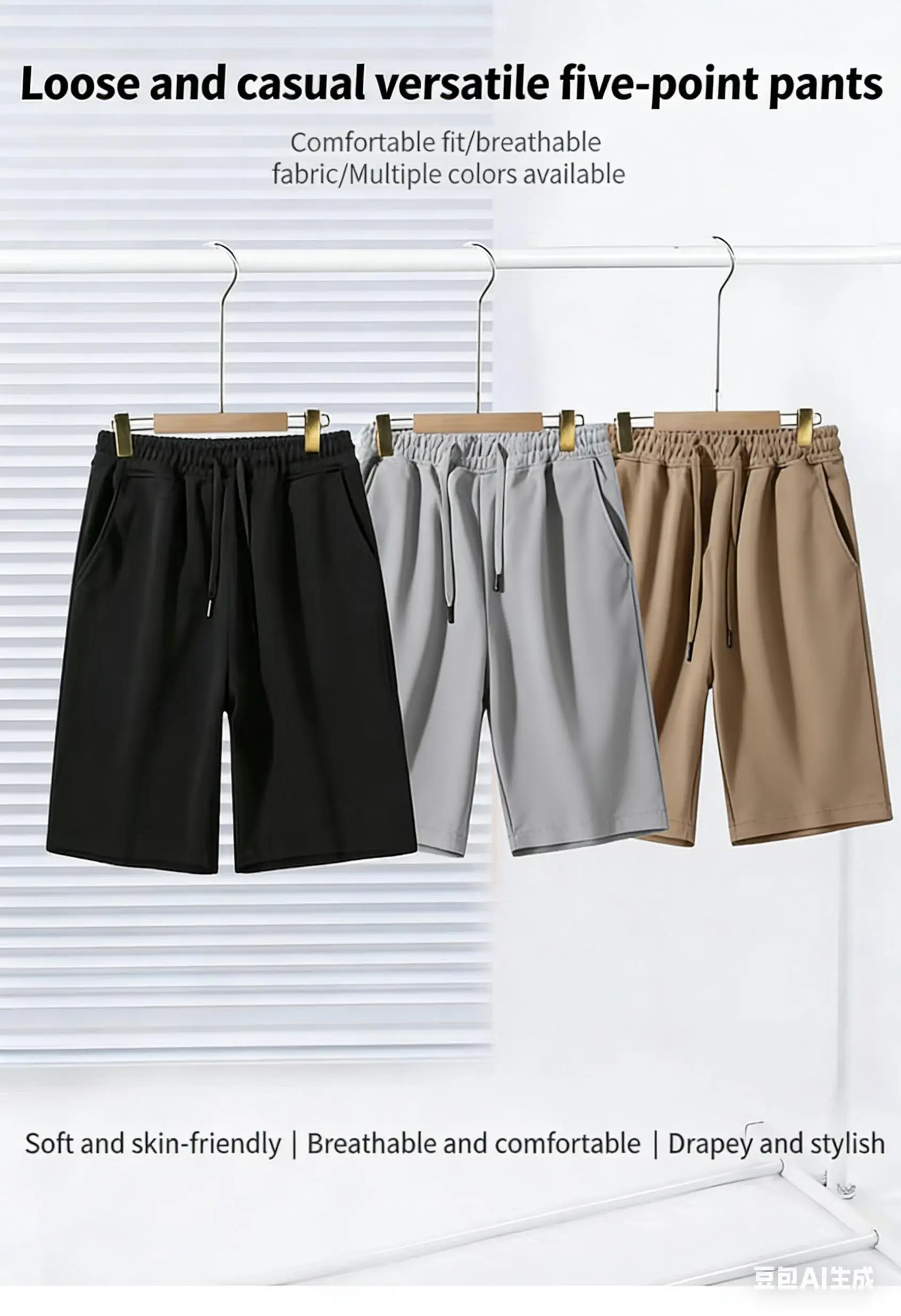 100% Cotton Simple High Street Shorts Men's and Women's Same Summer Loose Five-point Pants White Gray Sports Couple Pants