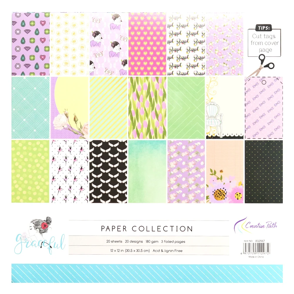 

Creative Path 12 Inch Scrapbooking Paper Crafts Background Decorative Pattern Designer Pack 20 Sheets DIY 305x305mm Acid Free