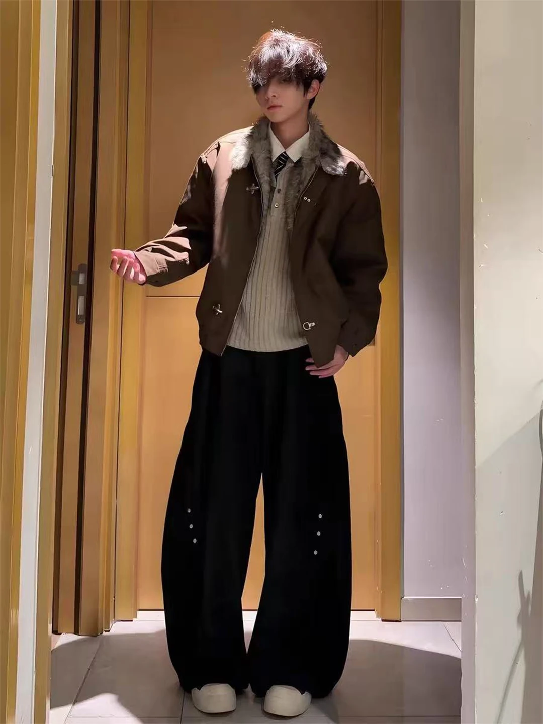 

American High Street Knife West Pants Men's Autumn Winter Silhouette Straight Leg Wide Leg Cleanfit Fce Pants