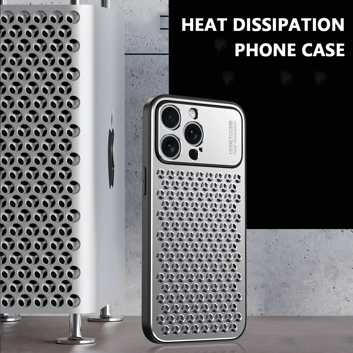 Luxury Metal Silicone 2 in1 Honeycomb Heat Dissipation Phone Case For iPhone 14 13 15 16 Pro Max Protection Anti Scratch Cover