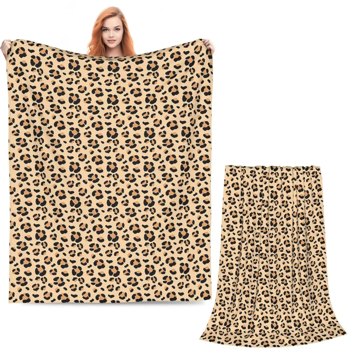 Light Brown Leopard Pattern Blankets Soft Warm Flannel Throw Blanket Cover for Bed Living room Picnic Travel Home Sofa