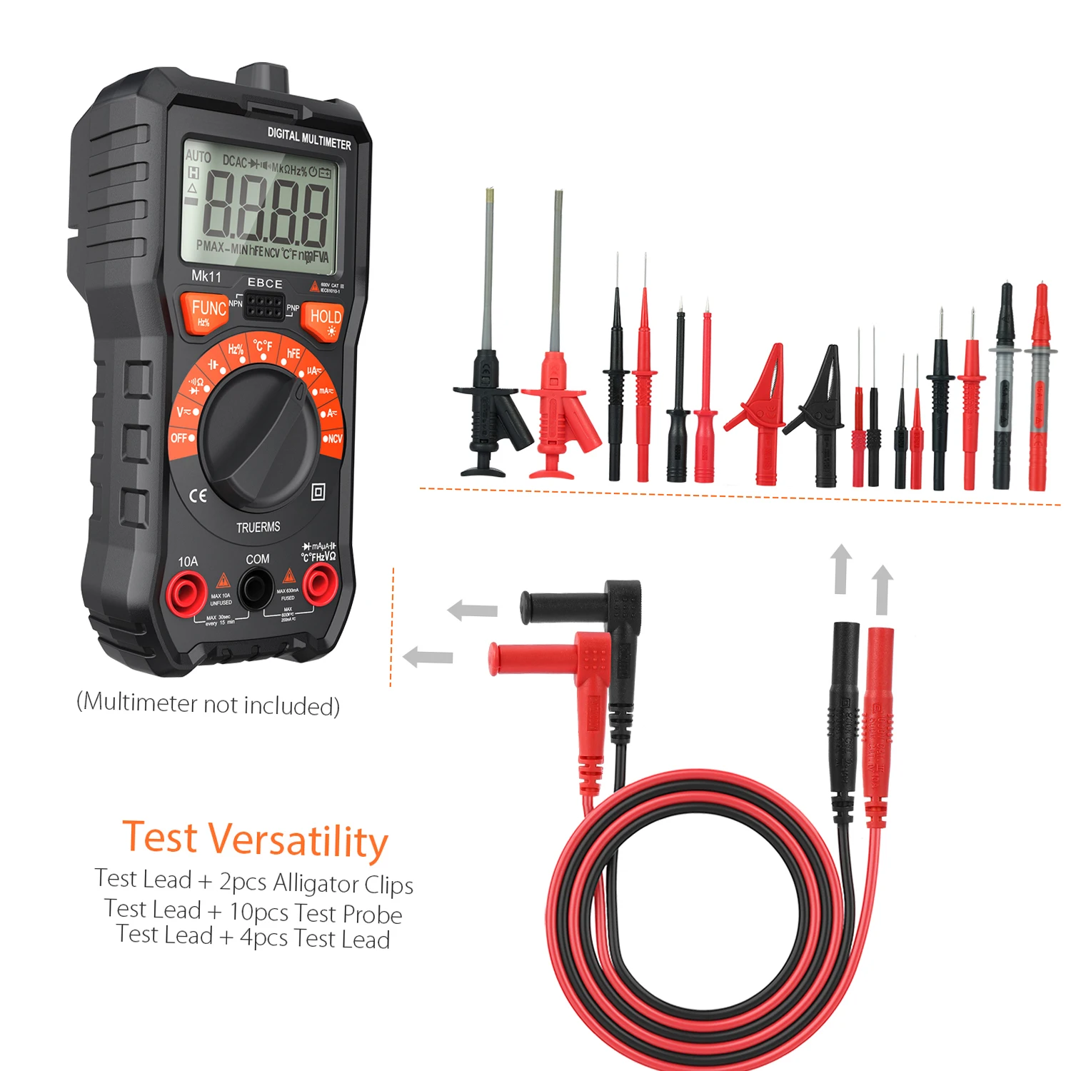 MK30 21 pz Kit di puntali elettronici Cavo per multimetro con clip a coccodrillo Accessori per multimetro digitale DMM e pinze amperometriche