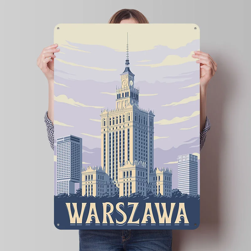 Warsaw Cityscape Travel Printed Poster Customized Retro Wall Art Vintage Metal Tin Signs for Home Bedroom Decorations Desk Decor