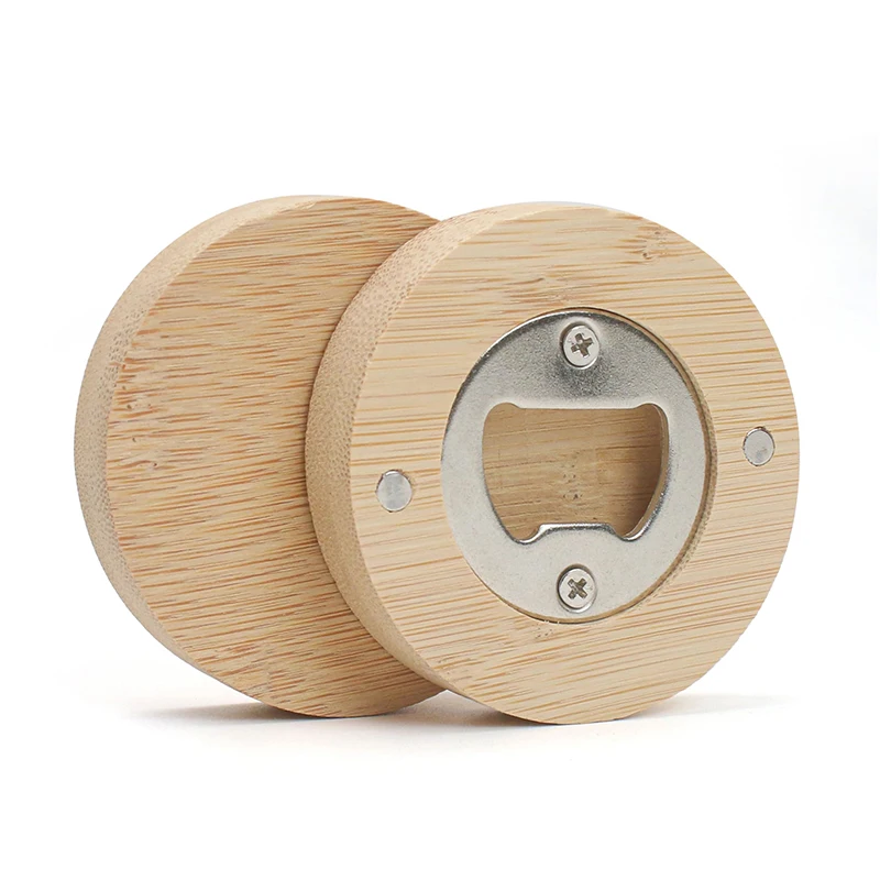 

6 Pcs Bamboo Bottle Openers Round Beer Opener for DIY Bar Decoration Refrigerator Coaster Gift Guest