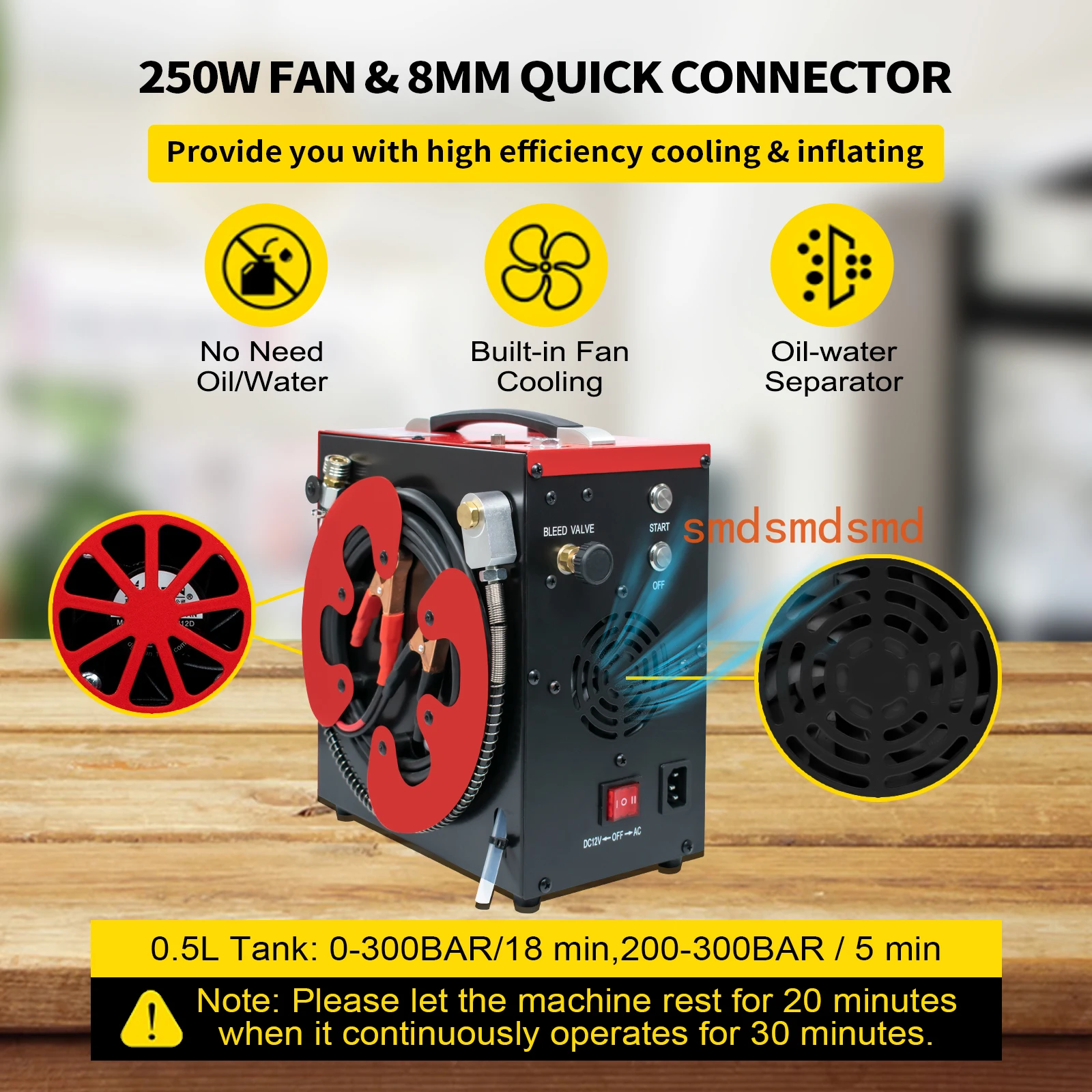 GX-CS3 300Bar 4500Psi PCP Air Compressor High Pressure Portable Compressor Oil-Water Free for Scuba Diving Tank PCP Rifle Airgun