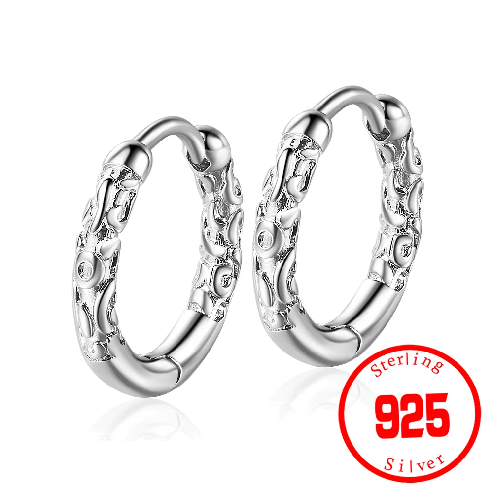 

New Trendy Pattern Black Gold Hoop Earrings For Women Men Jewelry 925 Silver Earring Chic Unisex Party Accessories Gifts