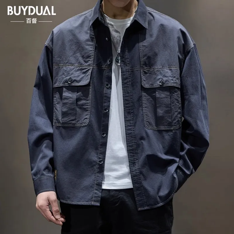 American Style Work Men, Spring And Autumn, High-End Brand, Loose Long Sleeve Top, Trendy Casual Shirt Jacket For Men