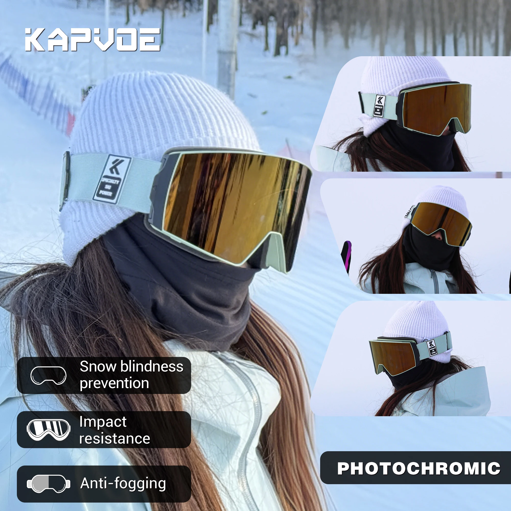 KAPVOE Ski Goggles Double Layers Anti-fog Big Ski Glasses Skiing Mask Snowboard Eyewear Outdoor Men Women UV400 Snow Goggles New