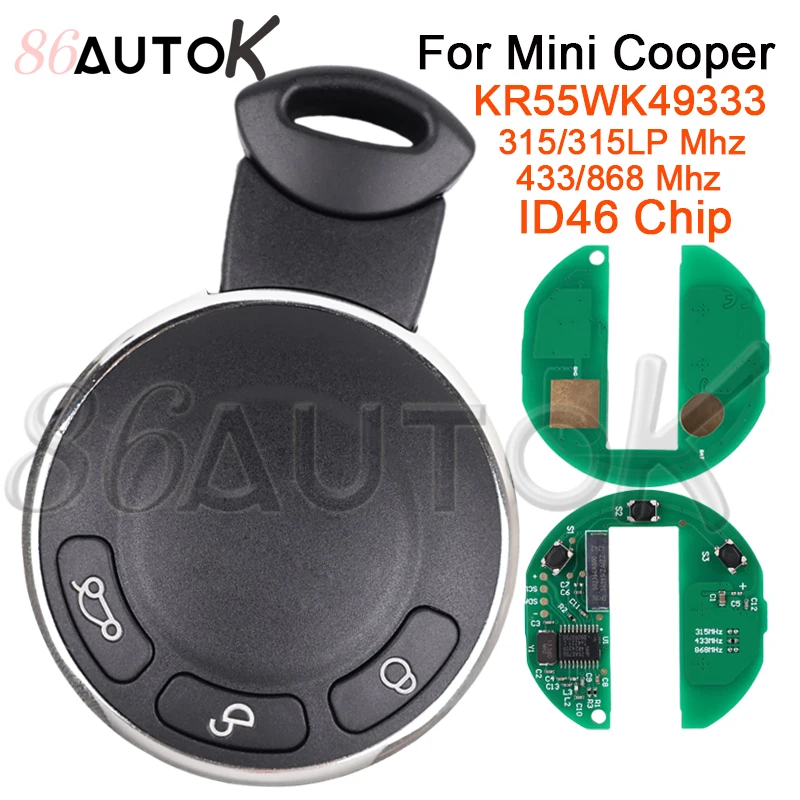 

Автомобильный дистанционный брелок для BMW Mini Cooper Countryman R56 R57 R58 R61 FCCID KR55WK49333 315/315LP/433/868Mhz ID46 чип смарт-ключ автомобиля