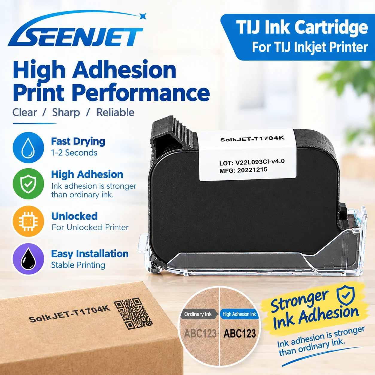 SolkJET-T1704K Model Ink Cartridge Solvent Oil Black 0.5 inch for Unencrypted Handheld Inkjet Printer Online Coding Machine