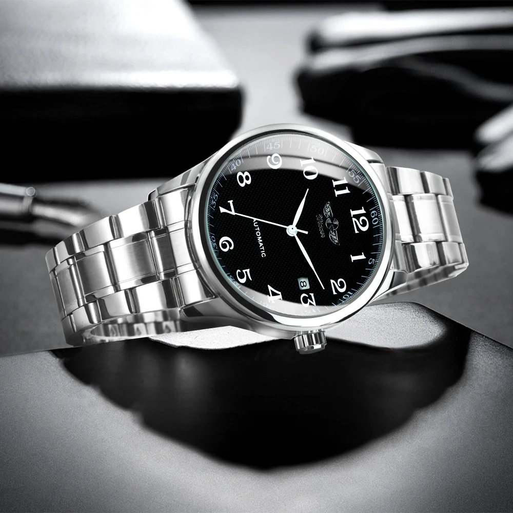 Winner Klassische Business-Armbanduhr für Herren, Retro-Kalender, blaue Zeiger, automatische mechanische Uhren, Top-Marke, Luxus-Stahl-Ledergürtel – Detail 14
