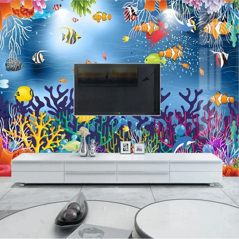 

Custom 3D Photo Cartoon Underwater World Ocean Fish Mural Wallpaper for Kids Bedroom Living Room TV Background Wall Home Decor