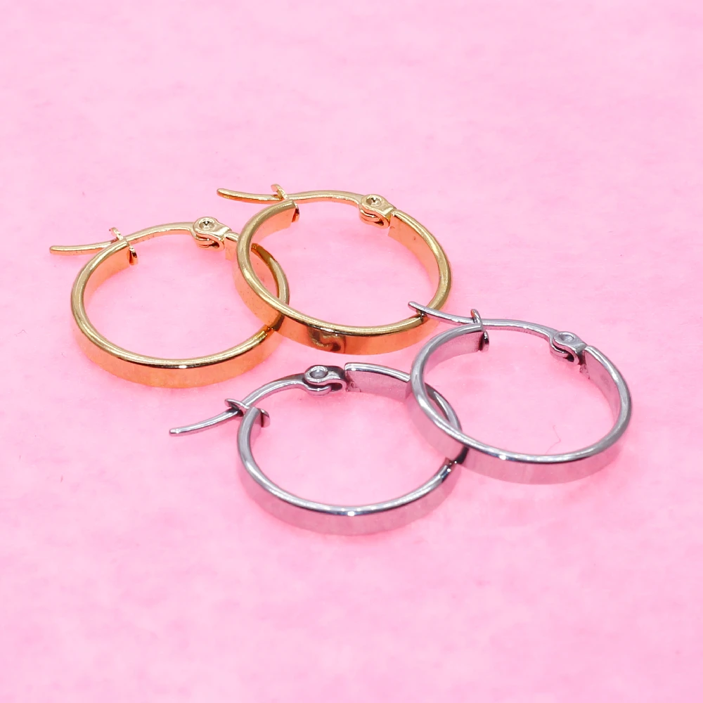 Gold Color Size 20mm 316 L Stainless Steel Round Shape Hoop Earrings Vacuum Plating No Easy Fade Allergy Free