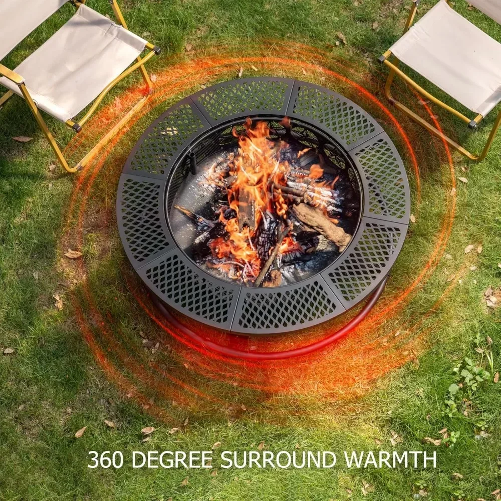 42In Iron Fire Pit ,3-in-1 Outdoor Fire Pit  with Lid for Backyard Deck Bonfire w/Cooking Grill,Outdoor Wood Burning BBQ Firepit