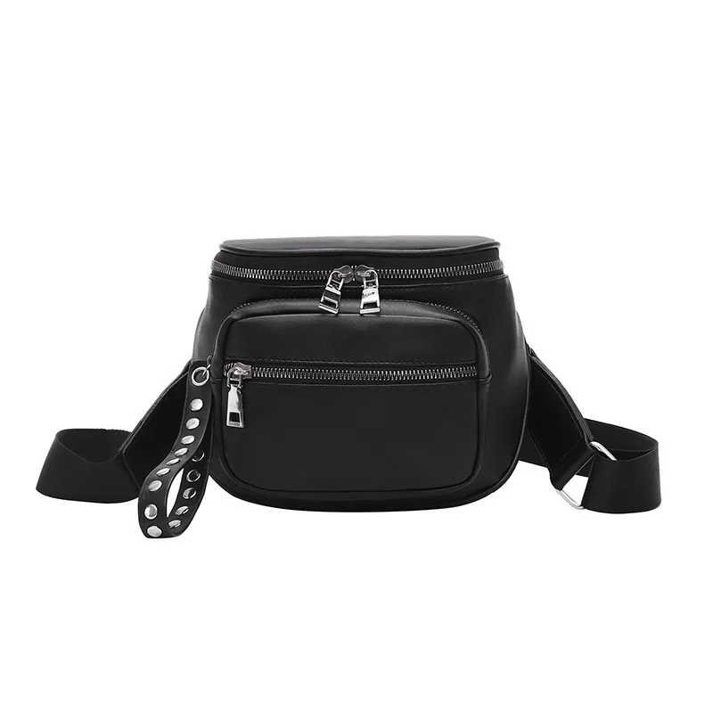 

Simple Female Handbags for Women Designer PU Leather Black Solid Color Shoulder Bag Crossbody Chest Bag Pack