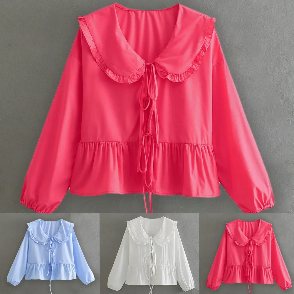 Lange Mouw Vrouwen \ \ 'S Tops Lange Mouw Blouses Niet Stretch Reguliere Shirts Effen Overhemd Effen Kleur Lente Stijlvol