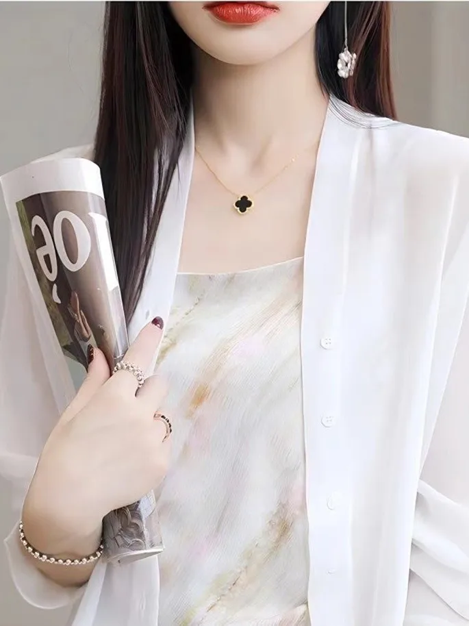 Women's Summer Thin Chiffon irt Ice Silk Wrap oulder Strap Blouse Outer Covering Cardigan Transparent Casual Sle Long S...