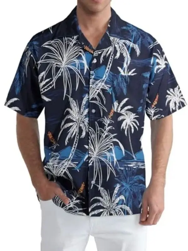 

Retro Hawaiian Beach Casual Loose Men's plus Size Shirt Fashionable Urban Polyester Fiber Short Sleeve Printed Open Cardigan