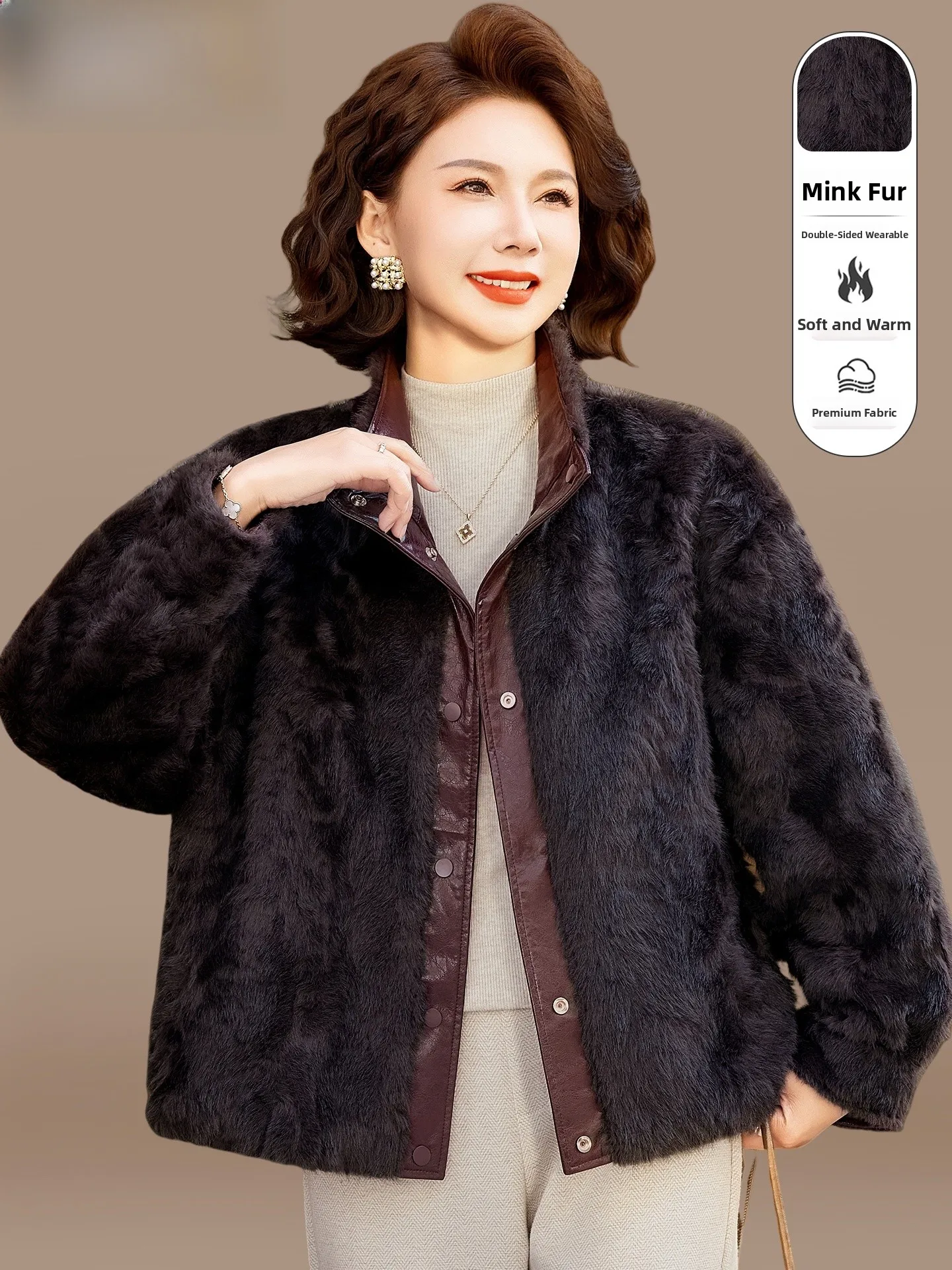 

Double-Sided Wear Fur Collar Warm Faionable All-Match Thiened Cotton Jaet for Middle-Aged And ly Women