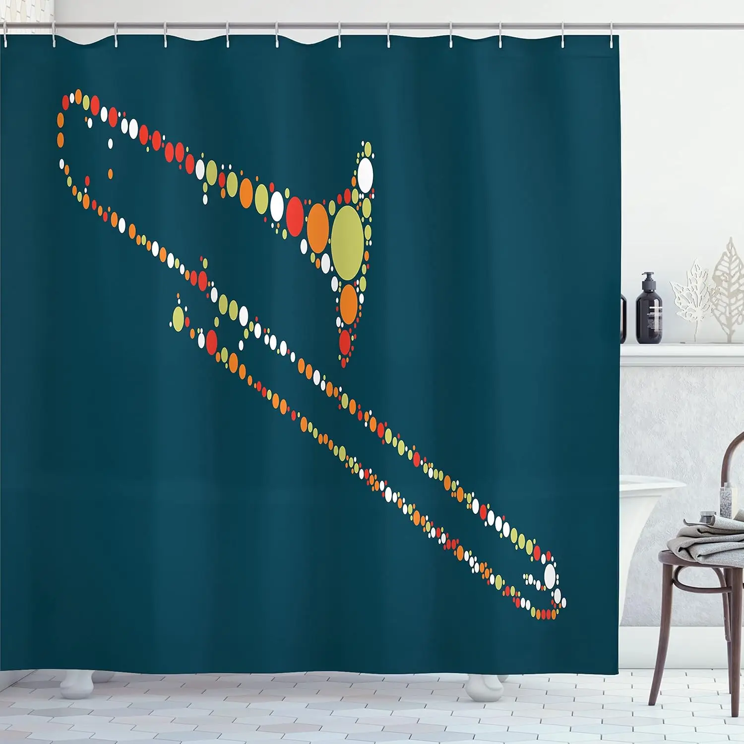 

Красочная занавеска для душа с трубой, музыкальный инструмент, искусство, абстрактный точечный дизайн, джазовая тема, декор для ванной комнаты, музыкальный инструмент, белье для ванны