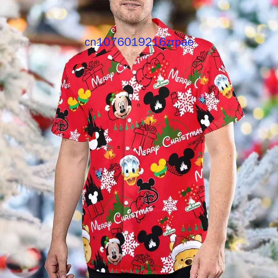 Mickey and Friends Christmas Hawaiian Shirt on Disney Light Bulbs Men's And Women's Kids Button Down Short Sleeve Shirt