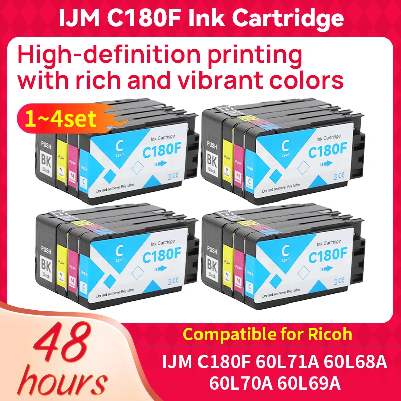1set~4set IJM C180F Ink Cartridge Compatible For Ricoh Global version IJM C180F Printer 60L68A 60L69A 60L70A 60L71A