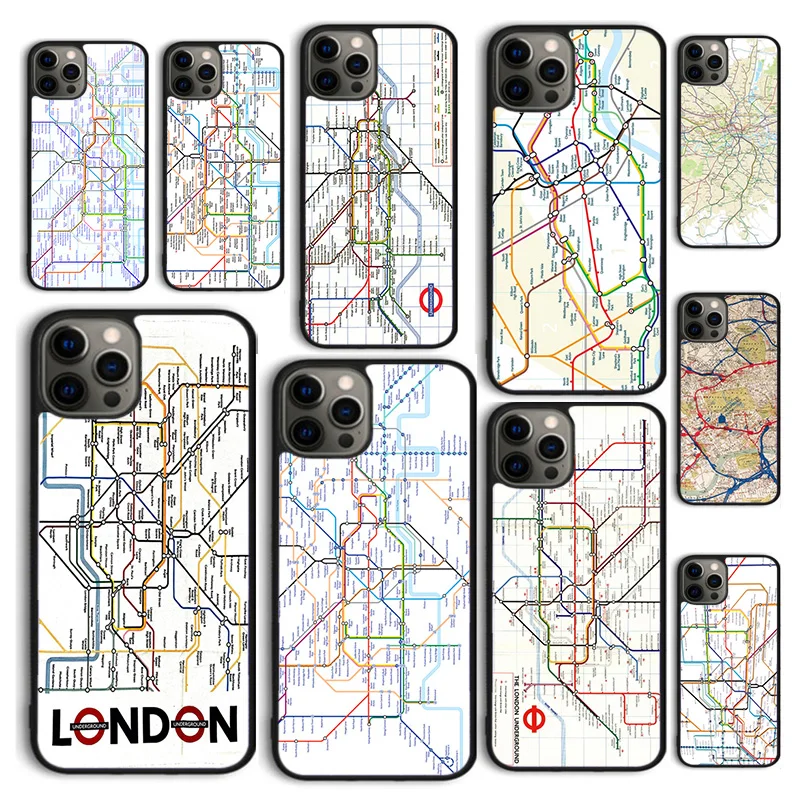 Autumu London Underground Tube Map Phone Case Cover for iPhone 16 15 12 mini 11 13 14 Pro Max SE 2020 Apple 6S 7 8 Plus