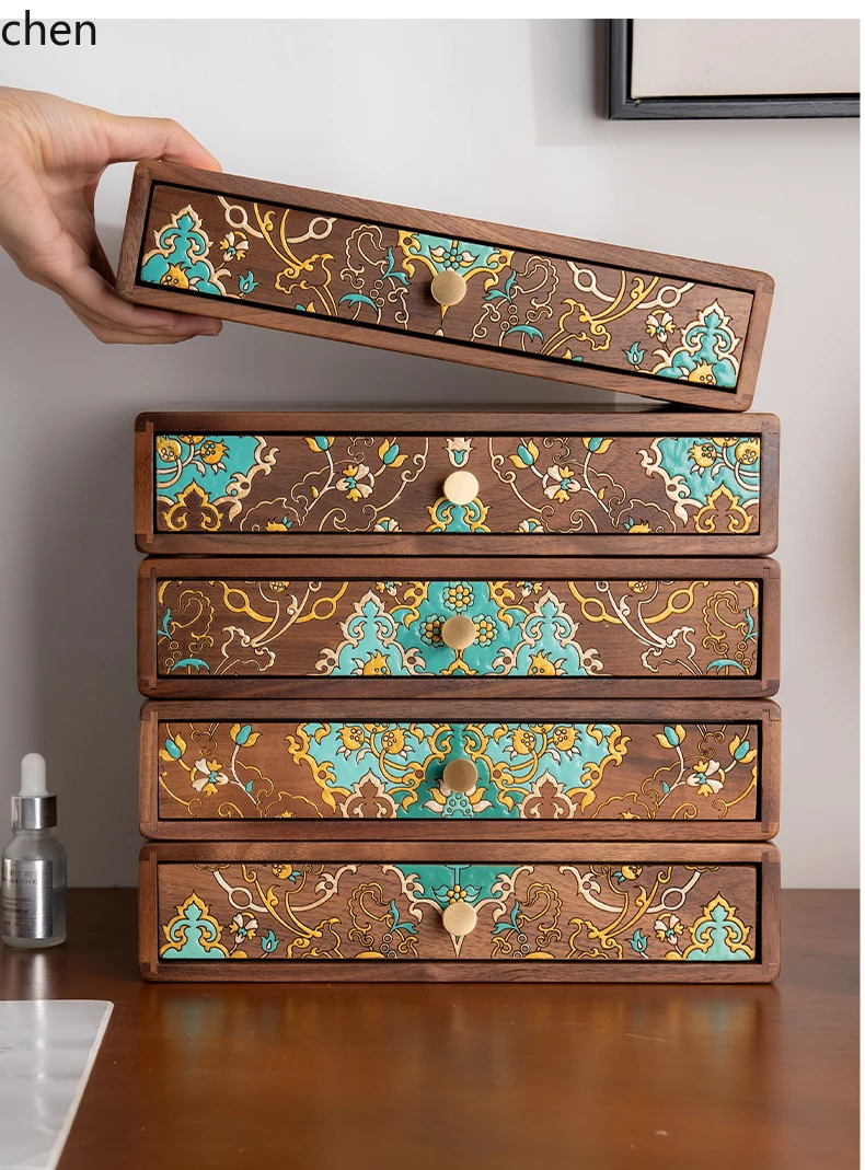 

CP solid wood high-end light luxury exquisite home jewelry Chinese jewelry drawer storage box