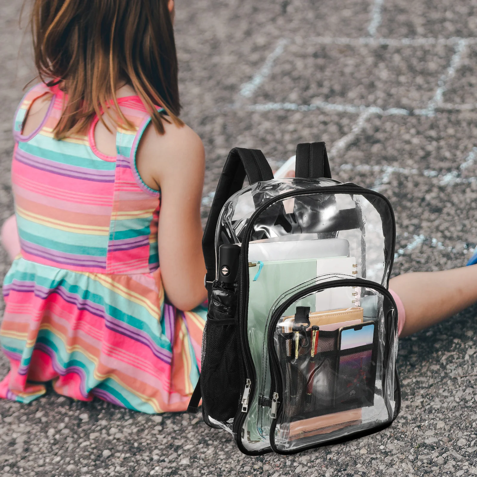 Clear Stadium Backpack Transparent Durable PVC Book Bag for School Stadium Events Travel Clear Adjustable Bag See Through Bag,