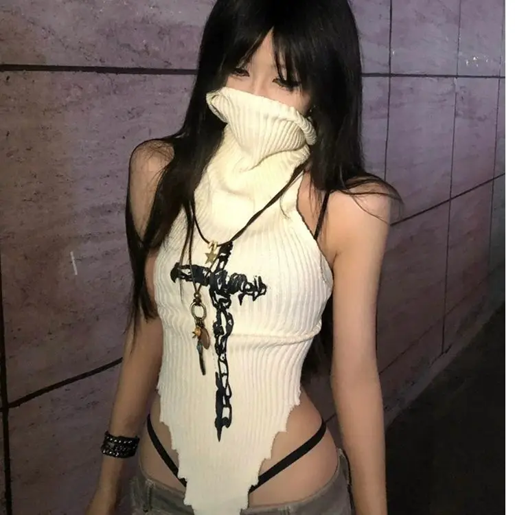 

y2k Yabi top female American Spice Girl retro subculture sexy halter halter short high neck halter vest