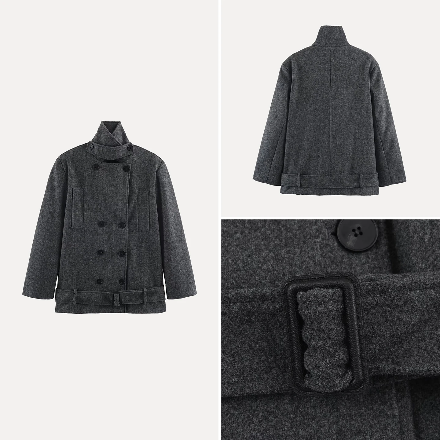 Women's Fashion Long Sleeve Loose Fit Stand Collar Double Breasted Belted Coat Autumn 2026 New Arrival European Style