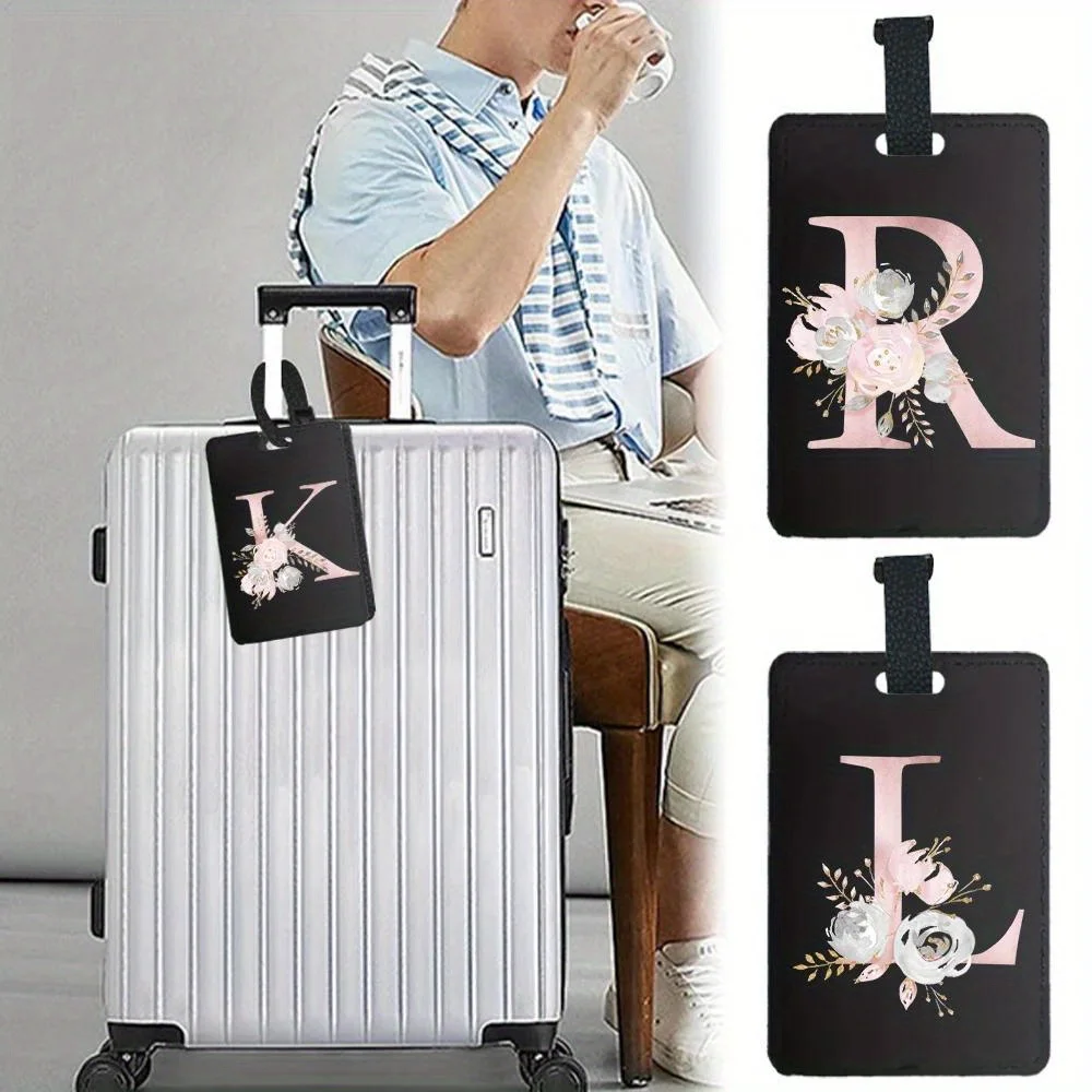 

PU Leather Business Baggage Tag Multi-Functional Passport Holder Retro-Chic Luggage Tag Travel Accessories Pink Flower Pattern