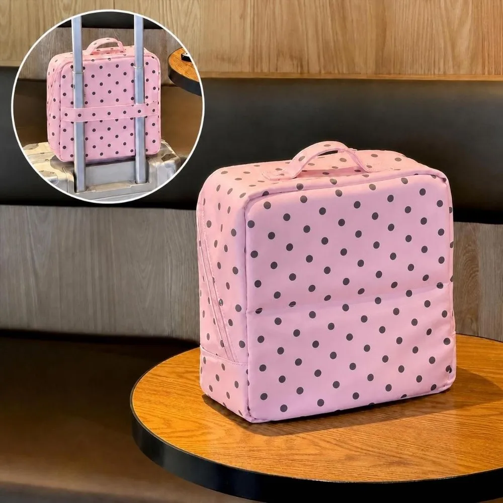 Large Capacity Polka Dot Stand-up Cosmetic Bag Multi-layer Waterproof Handbag Hangable Suitcase Portable Travel Storage Bag