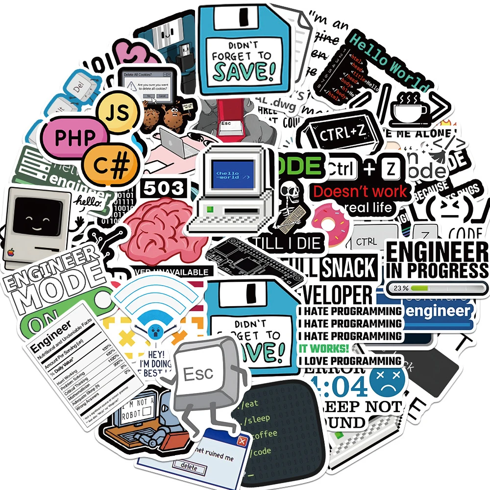 10/30/50pcs Programming Stickers Funny Java Cloud Language Internet Decals DIY Skateboard Luggage Phone Waterproof Sticker Packs