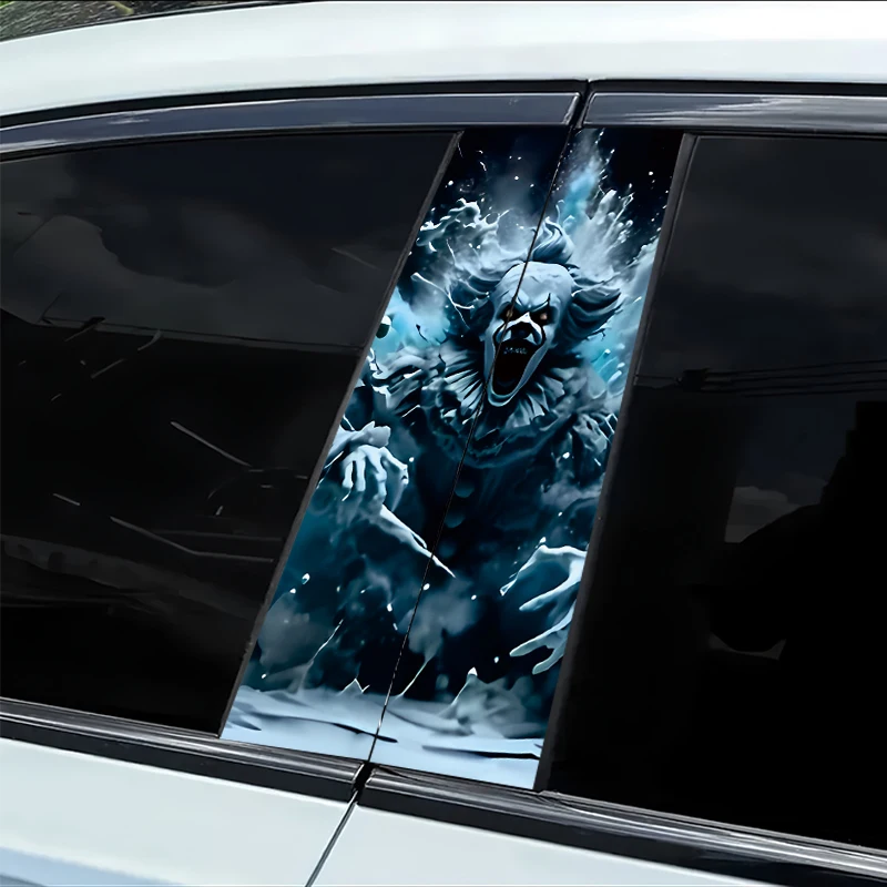 

2 наклейки на автомобильные стойки B-образной формы, защитная пленка из гладкого материала Scary Clown с защитой от царапин.