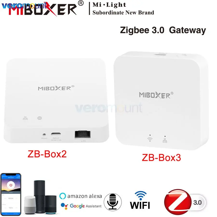 

MiBoxer Zigbee 3.0 Gateway ZB-Box3 WiFi Bluetooth Wireless/ZB-Box2 Wired Smart Controller Alexa Google Voice APP Remote Control