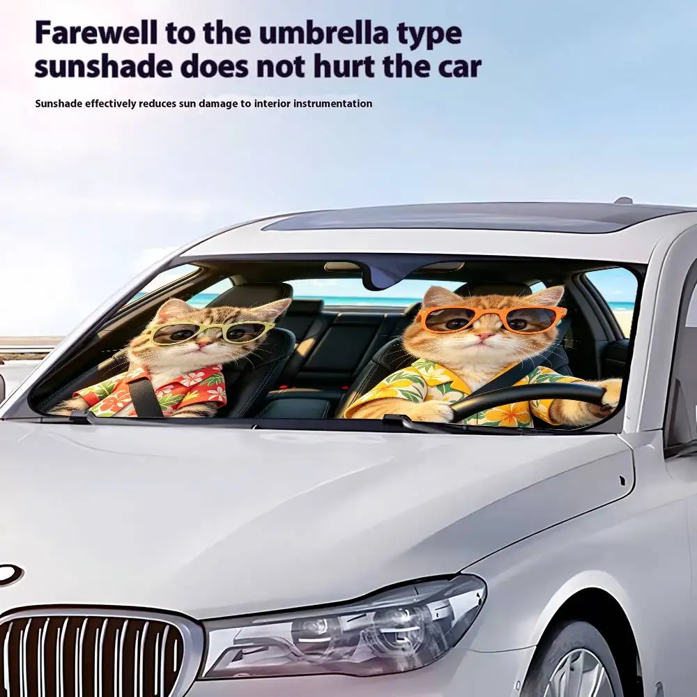 Funny Cat Drive Car SunShade Windshield Funny Sun Shade Foldable UV Ray Sun Visor Protector Sunshade For Front Window view 4