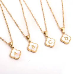 Plant Lucky Clover Letter Alphabet Initial Name Love Heart Mother's Day Necklace Woman Girl Wedding Blessing Jewelry