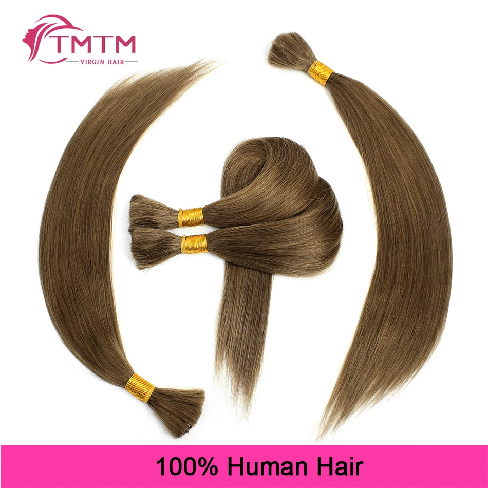 Straight  Chestnut Brown 6# Bulk  Human Hair Extensions 100% European Remy Human Hair Crochet Hair Extensions 100G 16-28Inch