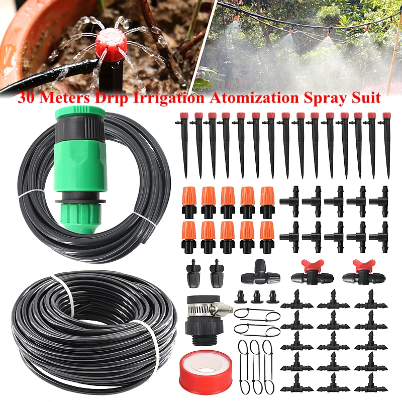 

30 Meters Drip Irrigation Atomization Spray Suit Horticultural Irrigation System Balcony Potted Vegetable Garden Watering Device