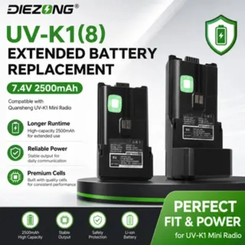 

High-Quality 7.4V 2500mAH UV-K1(8) Walkie Talkie Li-ion Battery for Quansheng UV-K1 Mini Radio Extended Long Battery Replacement