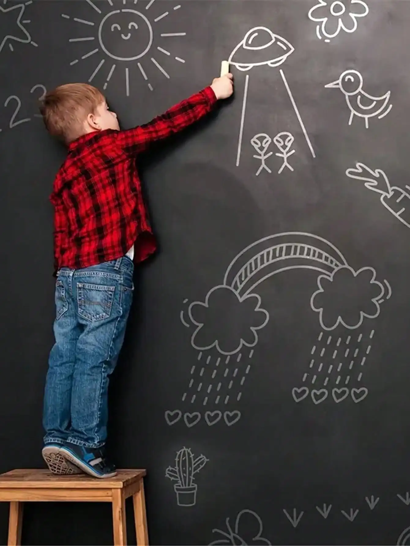 Children's Self-adhesive Blackboard Wall Sticker Removable Wallpaper Message Board Teaching Graffiti Drawing Blackboard Sticker