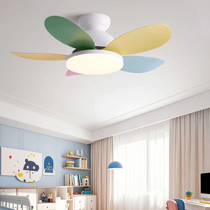 36 inch Modern Low Floor Ceiling Fan with 48W LED Light And Remote Control 6-Speed Silent Deal for Children's Room Living Room B