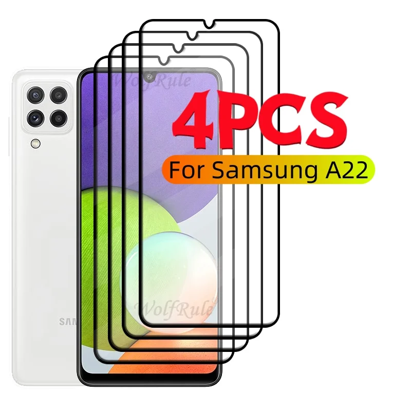 

4/3/2/1PCS For Samsung A22 Glass Samsung Galaxy A22 Tempered Glass Full Glue Cover Protective 9H Screen Protector Samsung A22 4G