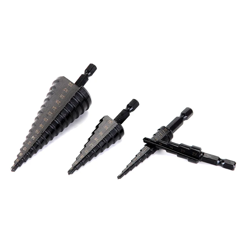 Hexagon Shank Straight Groove Black Pagoda Drill 3-12/4-12/4-20/4-32mm Step Drill Pagoda Drill