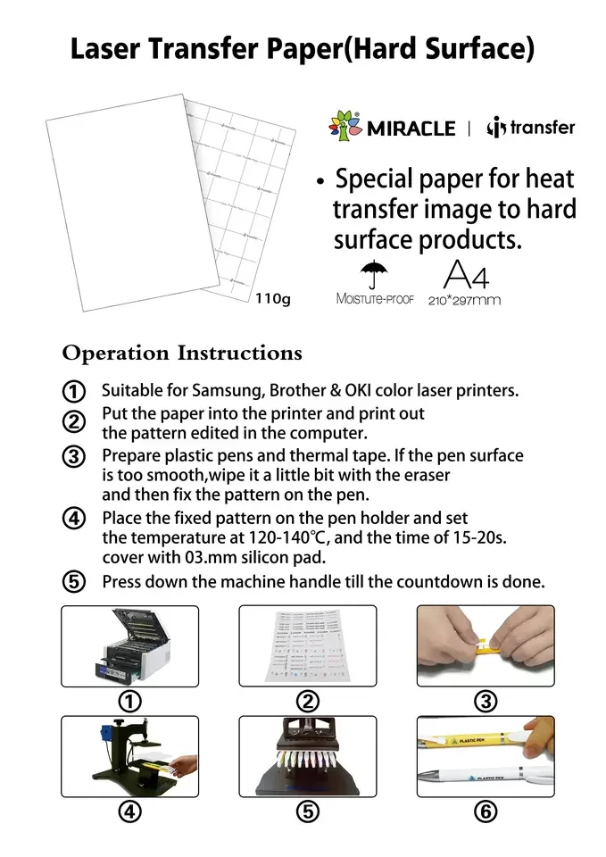 Imagem -04 - Papel a4 da Transferência do Laser do Uso do I-transfer Multi para Plásticos de Esferográfica Plutônio Produtos de Madeira Bambu Que Imprimem o Papel de Transferência