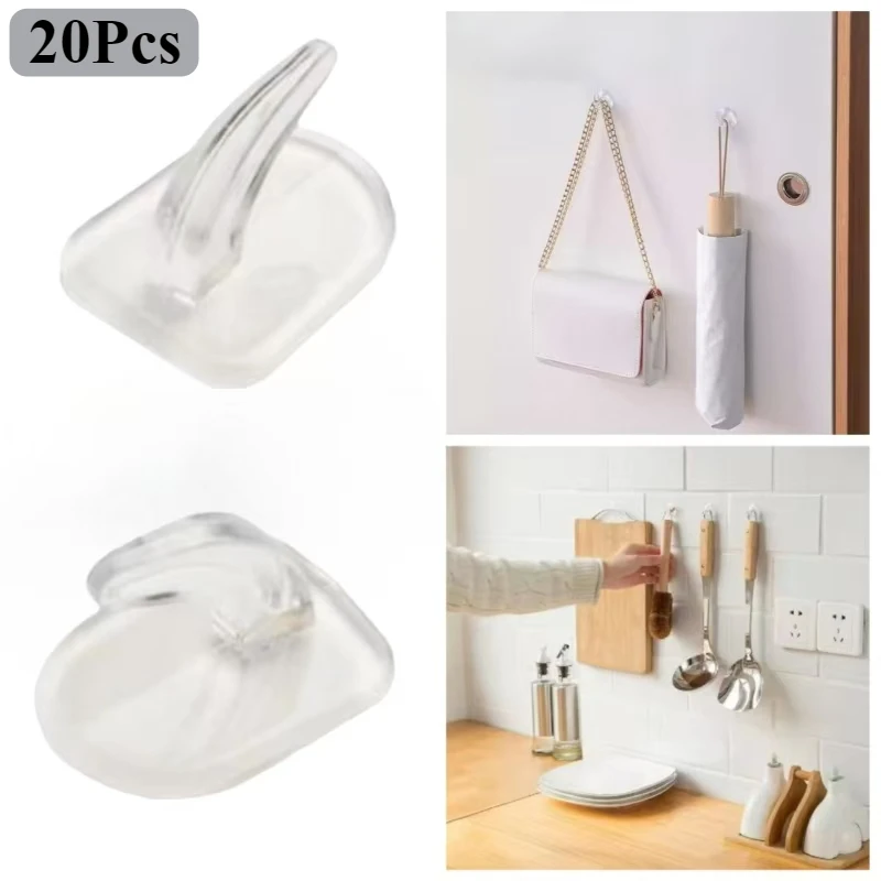 20Pcs Strong Adhesive Wall Hooks Cow Horn Shaped Not Leaving Trace Non-drilling Bag Towel Key Hanger For Kitchen Bathroom Use